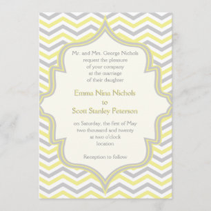 Invitation Mariage de zigzag de chevron gris jaune moderne