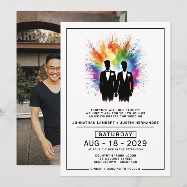 Invitation Mariage d'éclatement arc-en-ciel (Devant / Derrière)