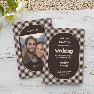 Invitation Mariage décontracté coquet marron à carreaux photo