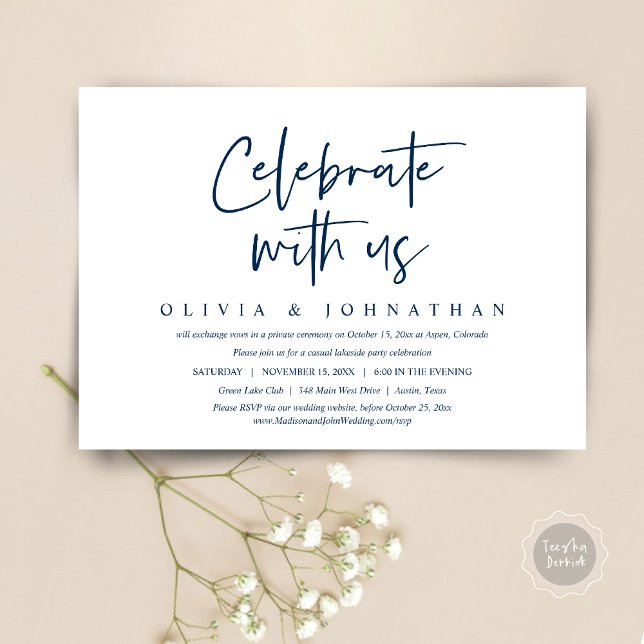 Invitation Mariage décontracté, fuyez avec nous pour faire la (Celebrate With Us, Wedding Elopement Brunch, Lunch, Dinner Party Invitation Card, PDF, Black White)