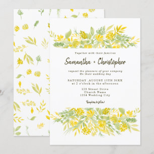 Invitation mariage décontracté jaune vert floral