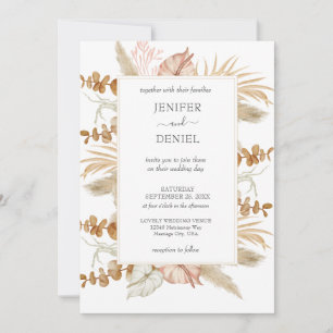 Invitation Mariage Décor Fleur de Palmier et de Pampa Neutre