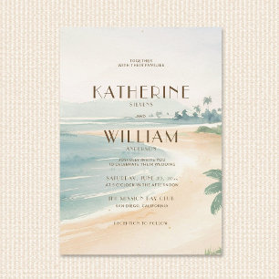 Invitation Mariage Décor Rétro Rivage Océan Coucher de Soleil