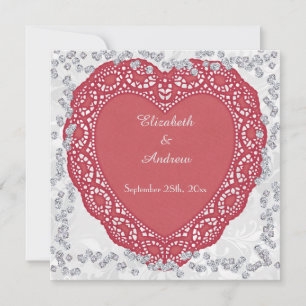 Invitation Mariage Décoratif Romantique Cœur & Diamants