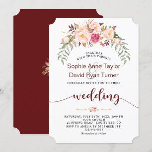 Invitation Mariage d'écriture de fleurs de Burgundy Automne