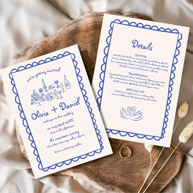 Invitation Mariage d'écriture manuscrite bleu foncé tiré à la (Créateur téléchargé)