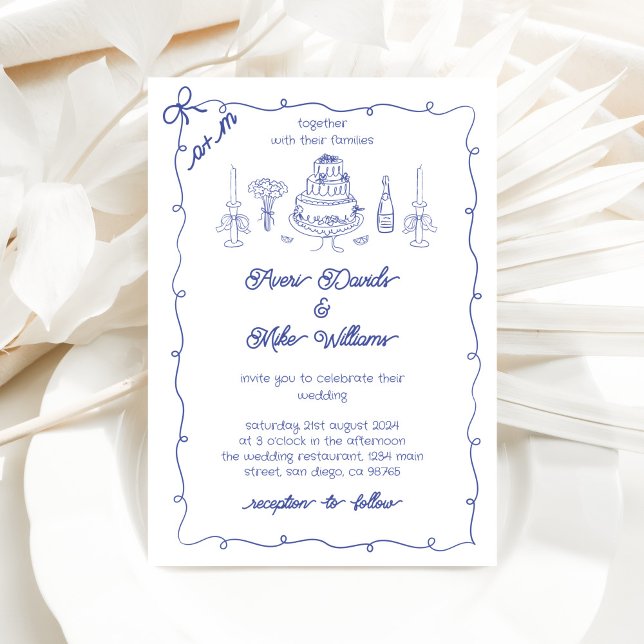 Invitation Mariage d'écriture manuscrite Blue Funky de la Mar (Créateur téléchargé)