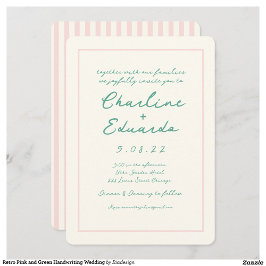 Invitation Mariage d'écriture manuscrite rétro rose et verte