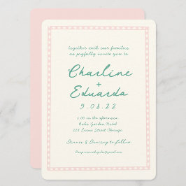 Invitation Mariage d'écriture manuscrite rétro rose et verte