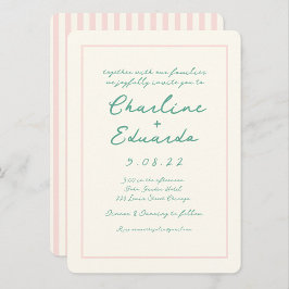 Invitation Mariage d'écriture manuscrite rétro rose et verte