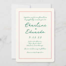 Invitation Mariage d'écriture manuscrite rétro rose et verte