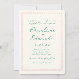 Invitation Mariage d'écriture manuscrite rétro rose et verte