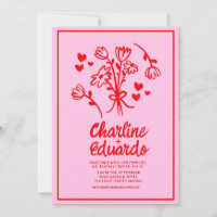 Mariage d'écriture manuscrite rose et rouge rétro