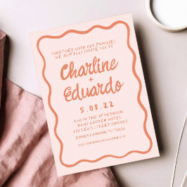 Invitation Mariage d'écriture manuscrite rose et rouge Wavy R