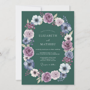 Invitation Mariage Deep Purple Floral Laurel