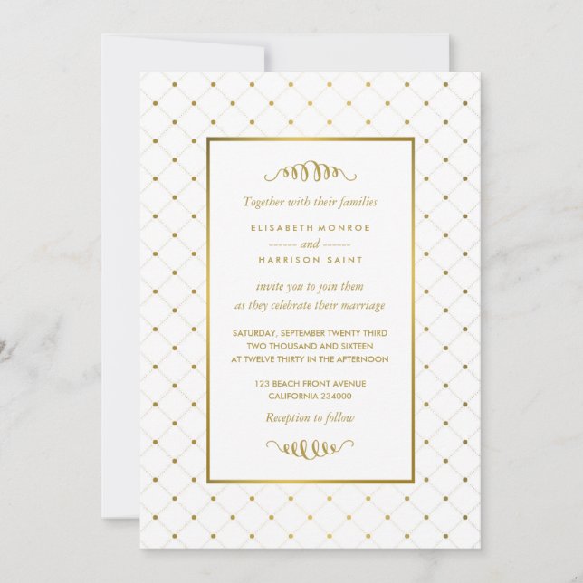 Invitation Mariage d'effet blanc et or moderne (Devant)