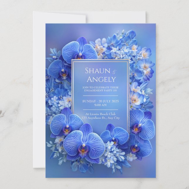 Invitation Mariage Dégradé Doré à l'Orchidée Saphir (Devant)