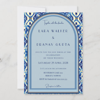 Invitation Mariage d'élégance en carrelage bleu personnalisé