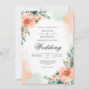 Invitation Mariage d'élégance florale de la Pêche