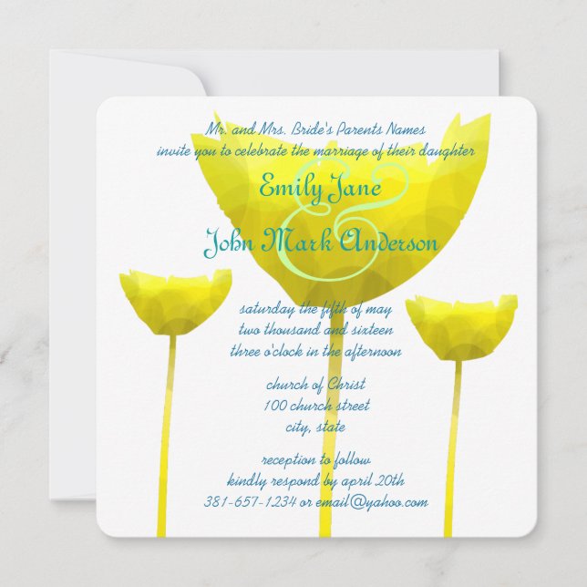Invitation Mariage d'élégance jaune pavot (Devant)