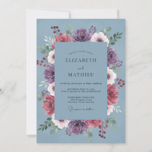 Invitation Mariage délicat aux tons ardoise et prune en pivoi