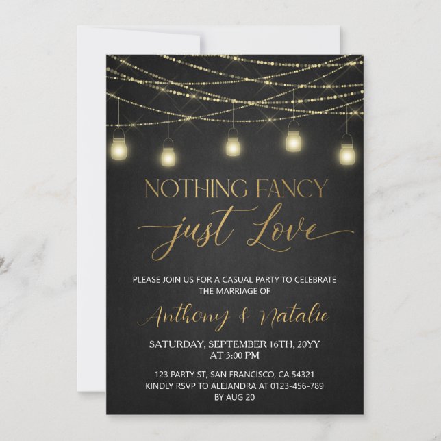 Invitation Mariage d'Elopement de script noir et or (Devant)