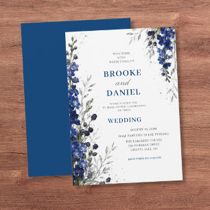 Invitation Mariage Delphinium Navy Pailleté Moderne