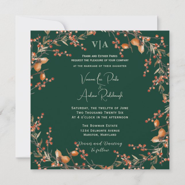 Invitation Mariage d'émeraude d'automne Acorn (Devant)