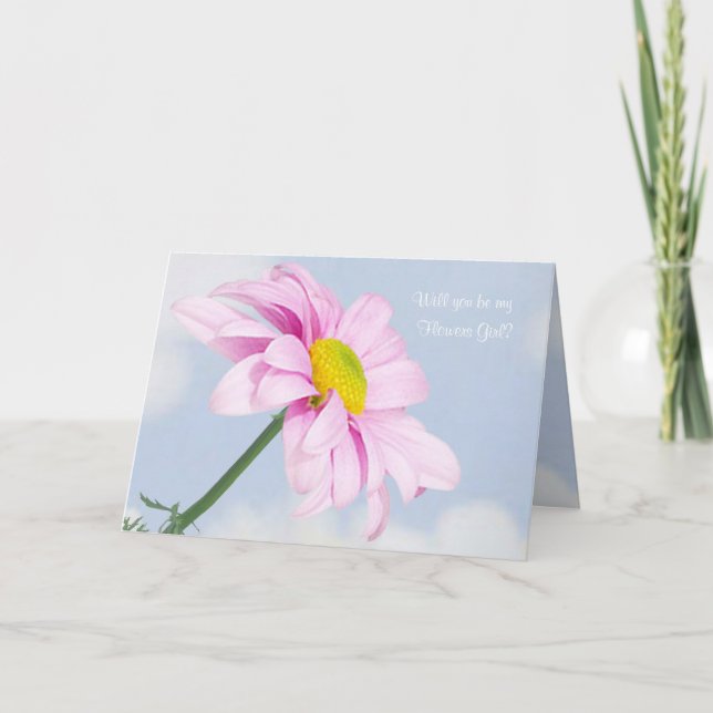 Invitation Mariage. Demoiselle d'honneur. Marguerite rose. (Devant)