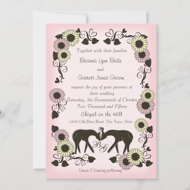 Invitation Mariage d'enchantement rose doux pour cerfs de boi (Devant)