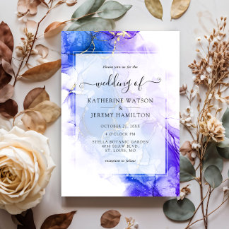 Invitation Mariage d'encre d'alcool bleu