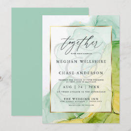 Invitation Mariage d'encre d'alcool moderne vert vibreant et 