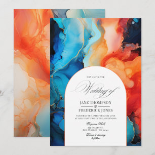 Invitation Mariage d'encre d'alcool Royal Blue, Turquoise et 