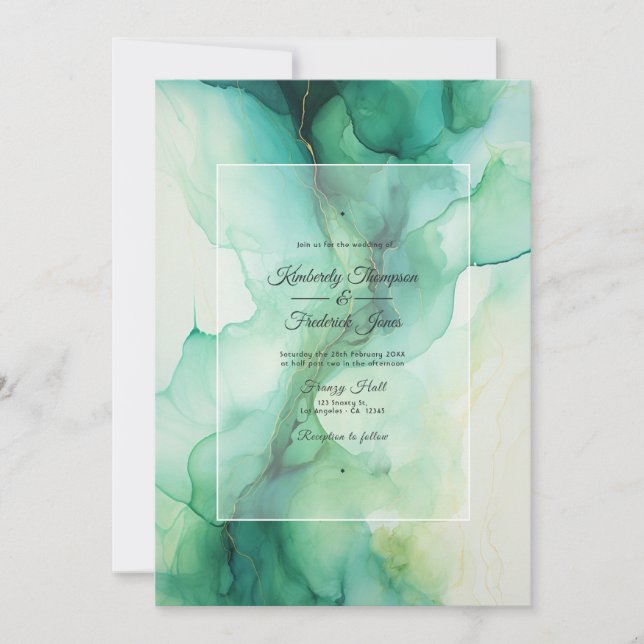 Invitation Mariage d'encre verte et ivoire (Devant)
