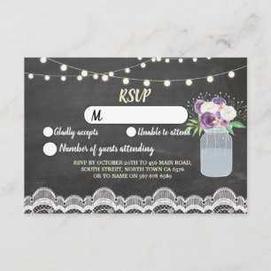 Invitation Mariage dentelle de craie RSVP Jar floral lumières