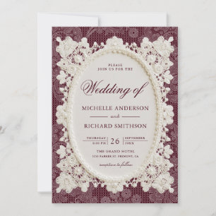 Invitation Mariage dentelle de doily ivoire Bourgogne Old Mon