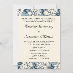 Invitation Mariage d'époque, fleurs d'Iris Art Nouveau