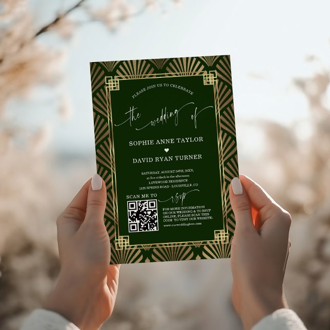 Invitation Mariage des années 1920 de luxe Gold Dark Green (Créateur téléchargé)