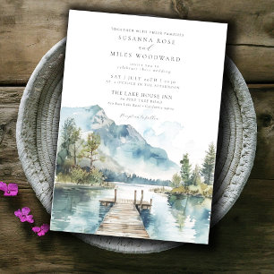 Invitation Mariage des arbres de la forêt d'aquarelle du lac 