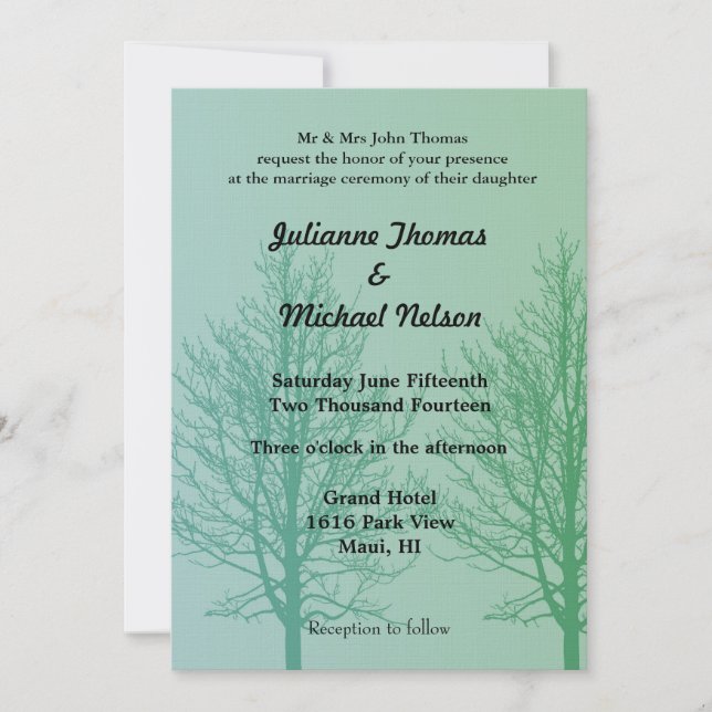 Invitation Mariage des arbres verts (Devant)