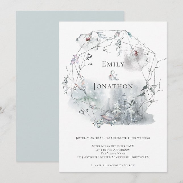 Invitation Mariage des baies d'aquarelle du feuillage d'hiver (Devant / Derrière)