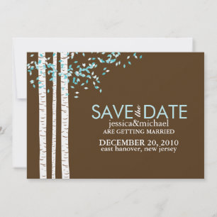 Invitation Mariage des bouleaux Aqua Enregistrer la date