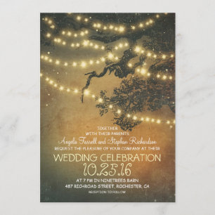 Invitation mariage des branches d'arbre rustique et des lampe
