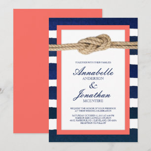 Invitation Mariage des coraux de noeuds et des rayures de mar