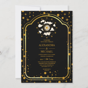 Invitation Mariage des étoiles célestes mystiques d'or noir