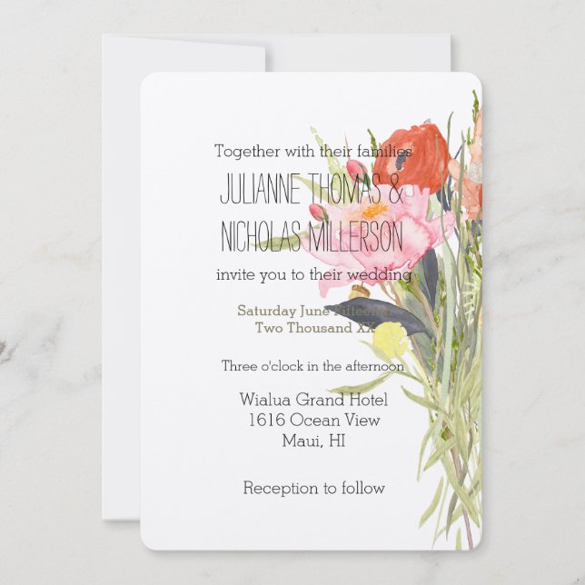 Invitation Mariage des fleurs aquarelles (Devant)