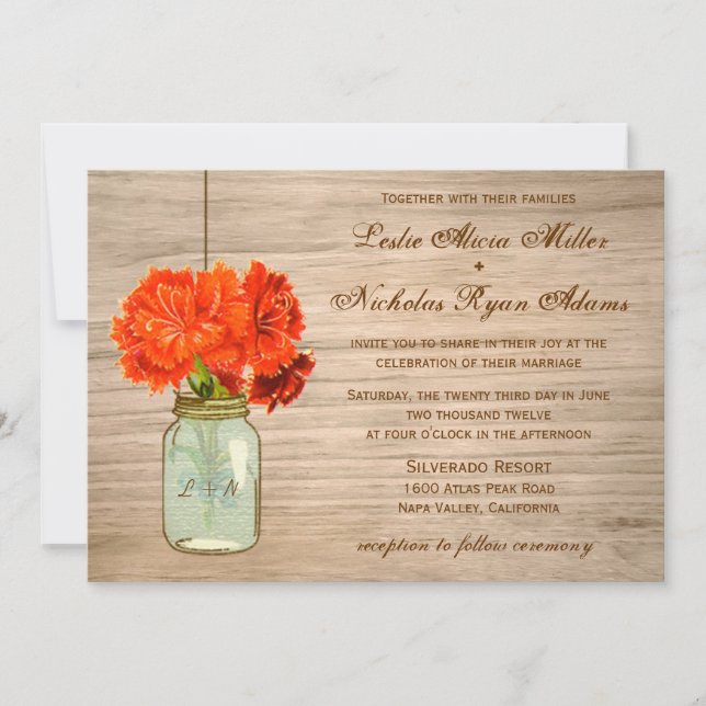 Invitation Mariage des fleurs de Mason Jar rustique (Devant)