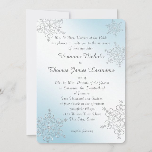 Invitation Mariage des flocons d'argent et de glace (Devant)