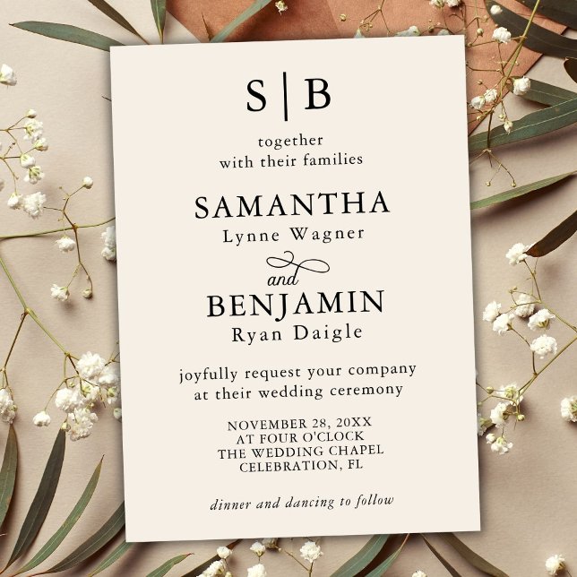 Invitation Mariage des initiales de monogramme ivoire classiq (Créateur téléchargé)