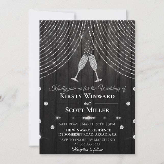 Invitation Mariage des lunettes de rideau en diamant noir en  (Devant)